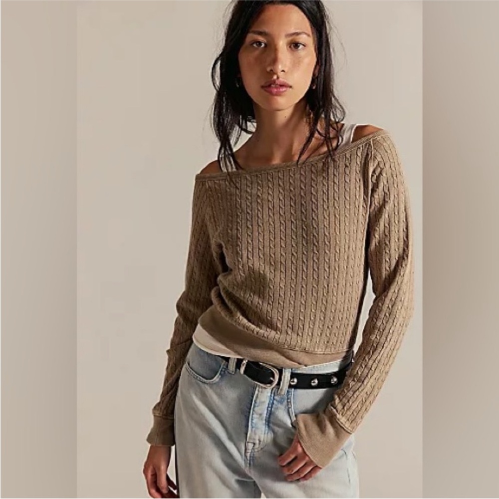 Free People - NWT Dutch Coco Cable Knit Long Sleeve Lightweight Blouse Large